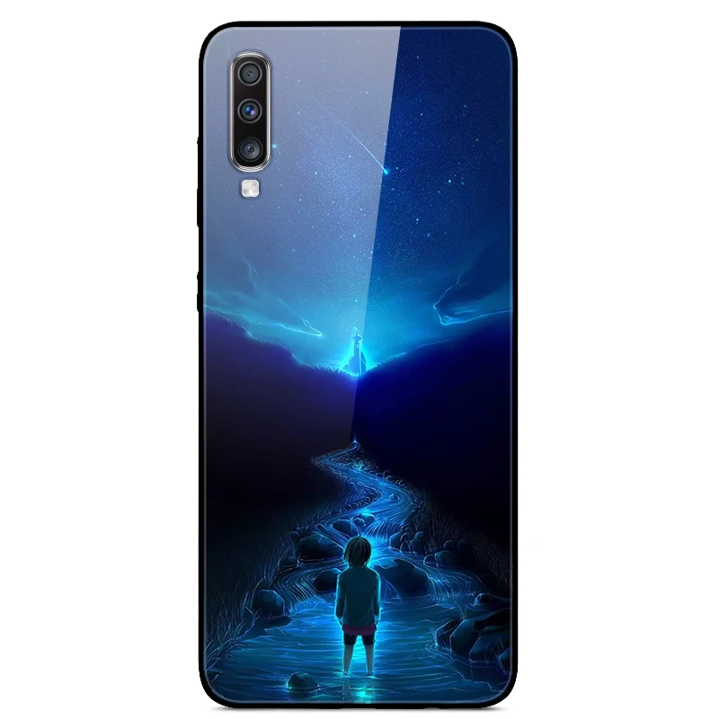 Роскошный стеклянный чехол для samsung Galaxy A70, чехол A 70, чехол на заднюю панель для samsung A70, чехол A705F 6,", ТПУ Рамка, бампер
