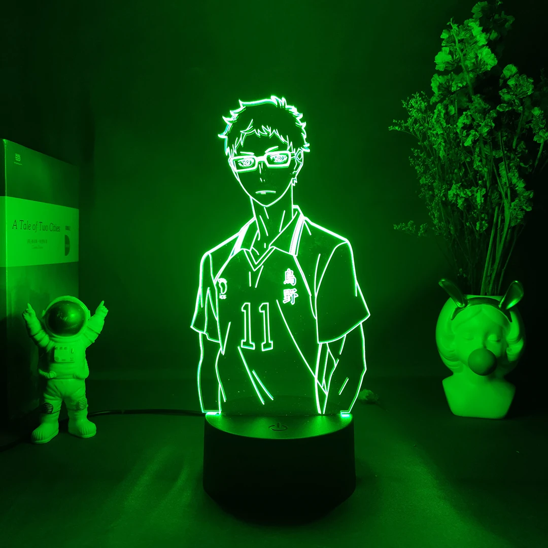 Anime Haikyuu Karasuno Tsukishima Character 3D Night Lamp Kei Number 11 Manga Visualization LED Sensor Lights 5V USB | Лампы и