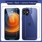 3 в 1 полная Защита экрана для iPhone 12 Mini 11 Pro Max XS X XR 7 8 6 6S Plus SE 2 задняя пленка из закаленного стекла для объектива камеры