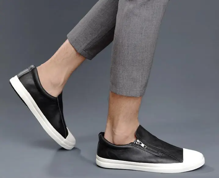 

Autumn New Style Fashion Men Youth Leather Zipper Casual Shoes Trend Shoes Man Leather Shoes Cool Loafers