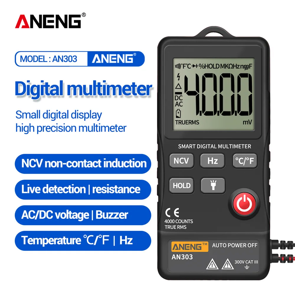 AN303 Mini True Rms цифровой мультиметр porket 4000 дисплей Вольтметр постоянного