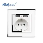 Европейская розетка с USB Wallpad, акриловая панель 16 А, Настенная электрическая розетка, зеркало европейского стандарта, Зарядные пластины Schuko