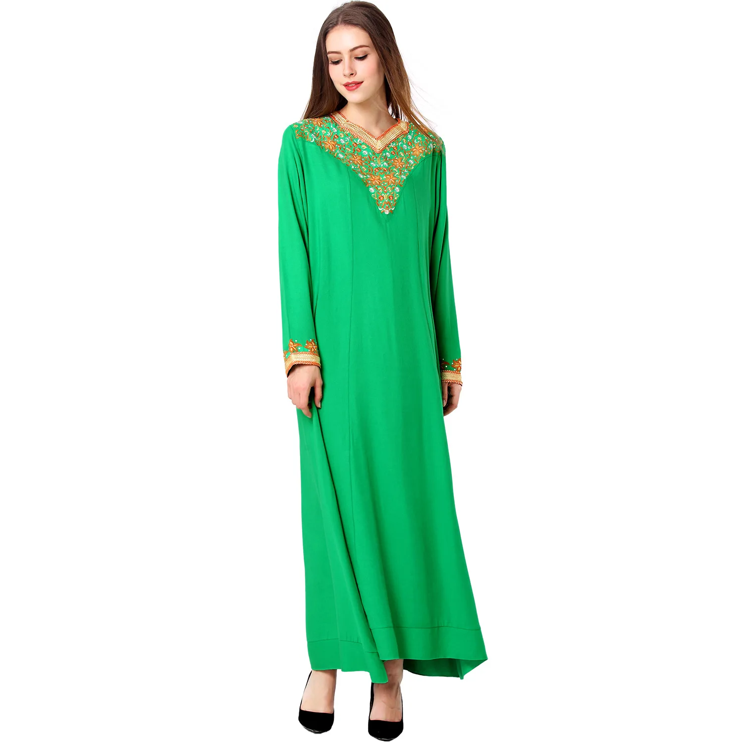 BUSHRA Ramadan Embroidery Muslim Abaya Dubai Muslim Dresses Abayas Women Casual Robe Femme Caftan Islam Clothes With Belt