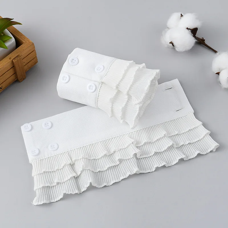 

Women Fake Flare Sleeves Pleated Fake Cuff for Sweater Three Layers Ruffles Wrist Warmer Detachable Fake Sleeves
