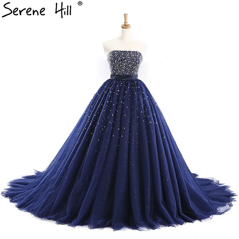 Роскошное Свадебное платье без бретелек свадебное Индиго Бисероплетение Тюль