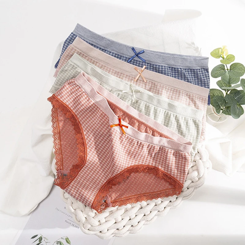 Нижнее белье женское в клетку симпатичное клетчатое хлопковое нижнее Стиле