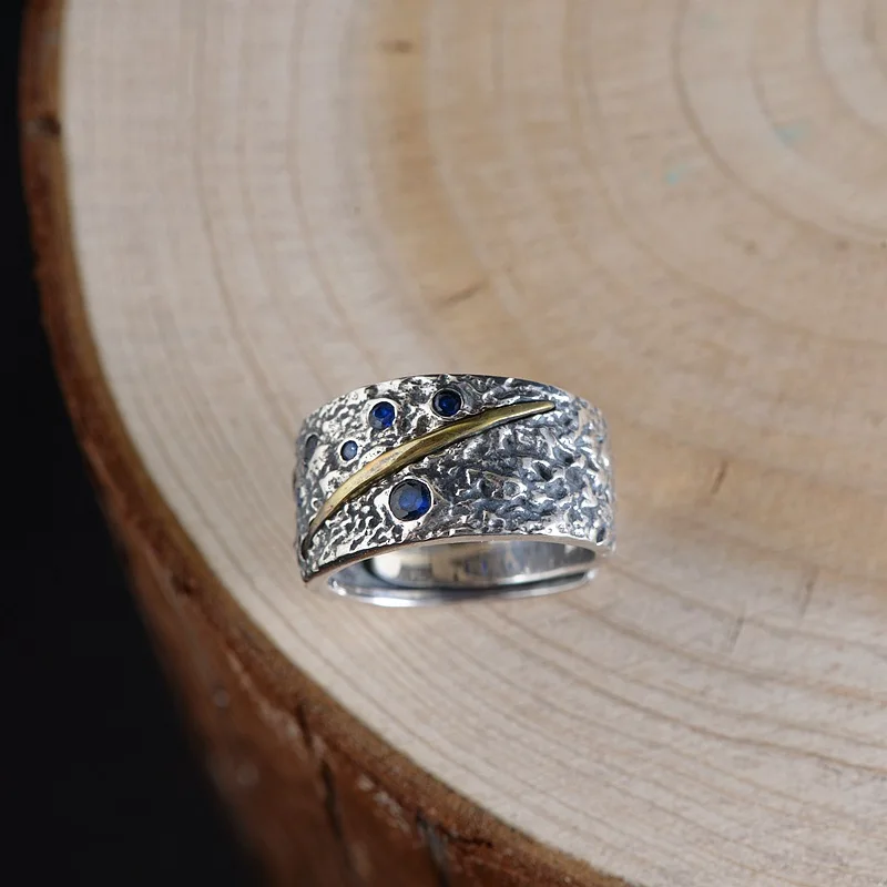 Женское и мужское кольцо из серебра 925 пробы с голубым цирконием | Украшения