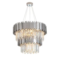led dimmable postmodern silver crystal 2 layer chandelier lighting suspension luminaire lampen lustre for dinning room foyer