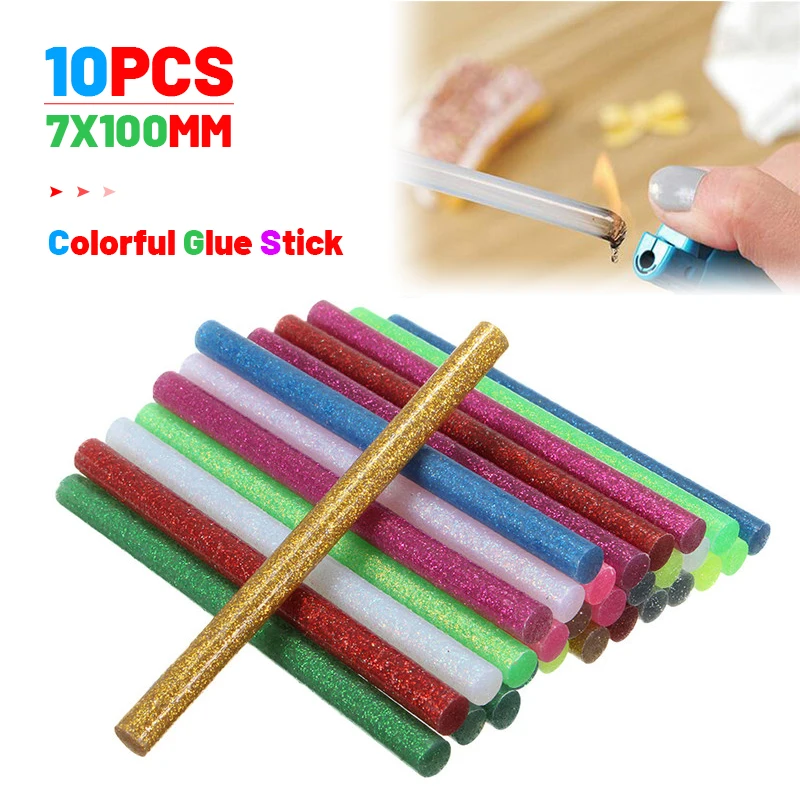 

10pcs/set Colourful 7X100mm Hot Melt Glue Sticks For Glue Gun Adhesive DIY Craft Phone Case Toy Album Repair Alloy Accessories