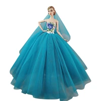 fashion blue wedding dress for barbie doll clothes outfits princess party gown 16 bjd dolls accessories girl gifts kids diy toy