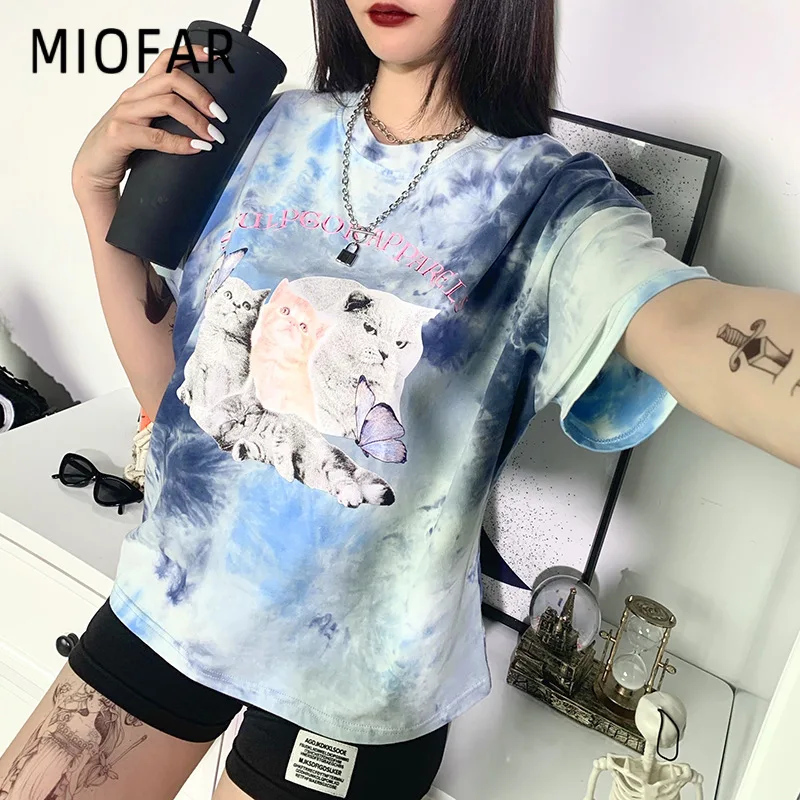MIOFAR уличная одежда повседневные топы для женщин 2020 женские футболки Harajuku принт