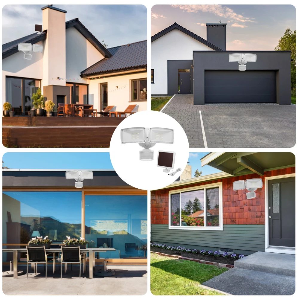 

Solar LED Security Lights Outdoor Floodlight Waterproof 2 Head Motion Sensor Flood Light 950LM 6500K for Garage, Porch,Yard