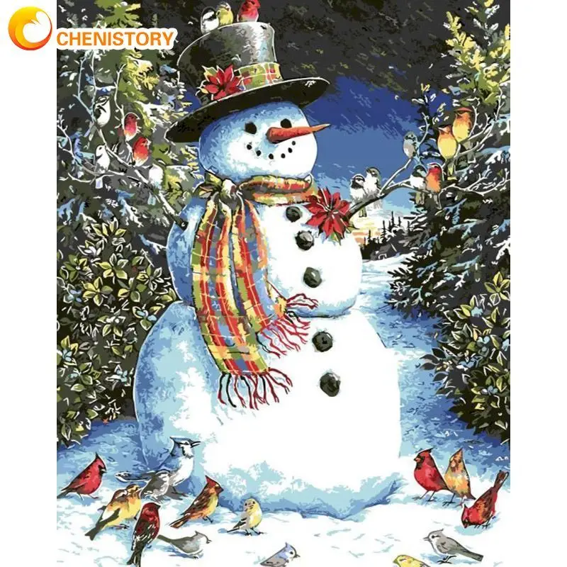 

CHENISTORY 60x75cm Frame DIY Painting By Number Kits Wall Art Picture By Numbers Christmas Snowman Acrylic Paint Home Decors
