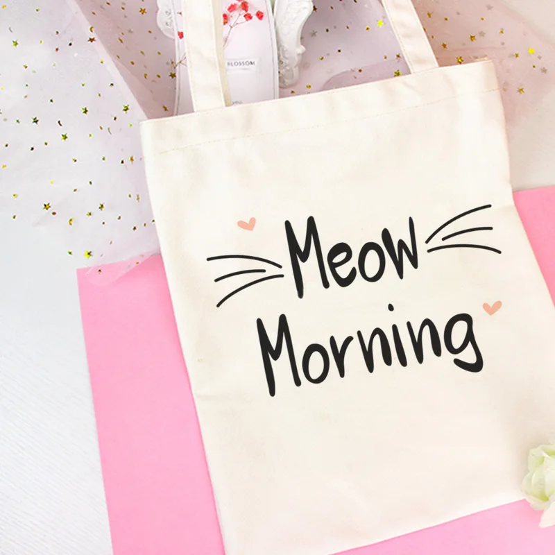 Холщовые сумки Meow Morning Kawaii Kitten с надписью Симпатичные ветрозащитные для покупок