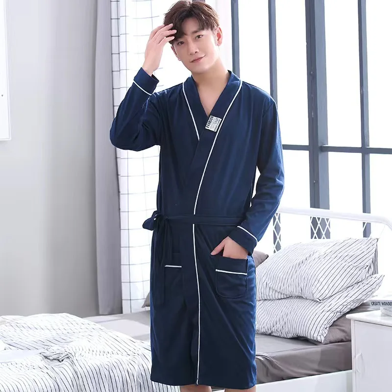 

Men Casual Bathrobe Autumn Winter Cotton Long Sleeve Long Robe Thick Warm Sleepwear Nightgown Male Loose Home Wear L-3XL