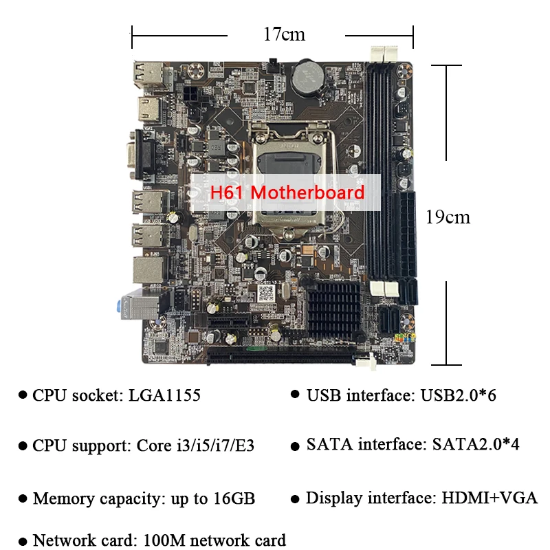 Материнская плата H61 4 SATA M-ATX Поддержка 2*8 ГБ DDR3 ОЗУ Intel Core i7 i5 i3 Pentium Celeron LGA1155