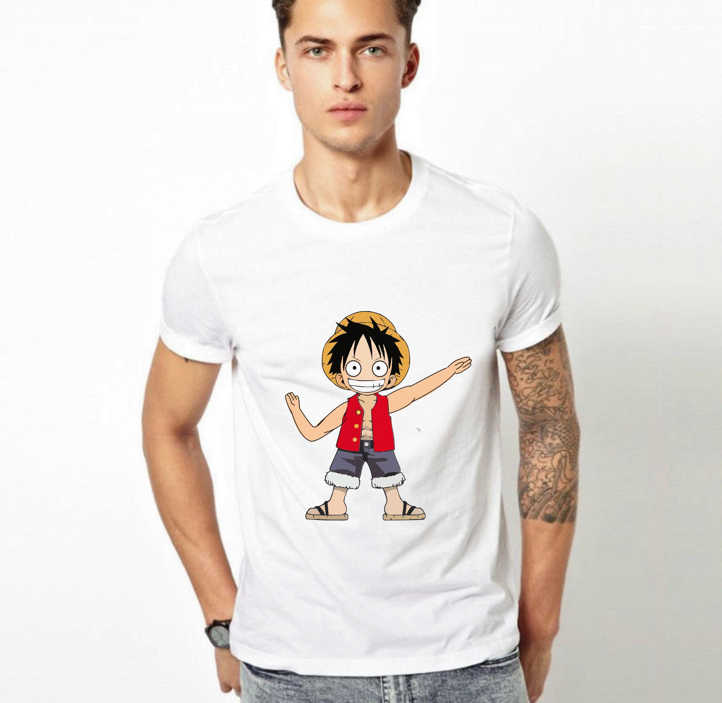 Модная мужская футболка с Луффи летняя одежда для мужчин короткий рукав принт