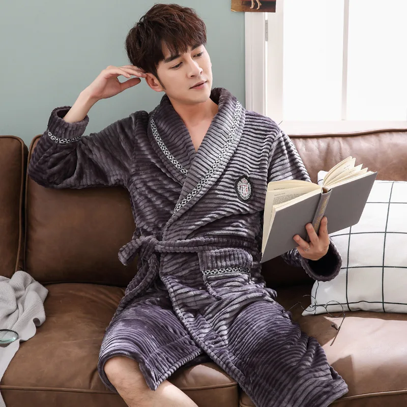 

Халат-кимоно мужской, длинный, фланелевый, на осень/зиму