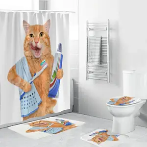 funny cat shower curtain 4 piece bathroom set carpet cover toilet cover bath mat pad waterproof durable fabric for home decor free global shipping