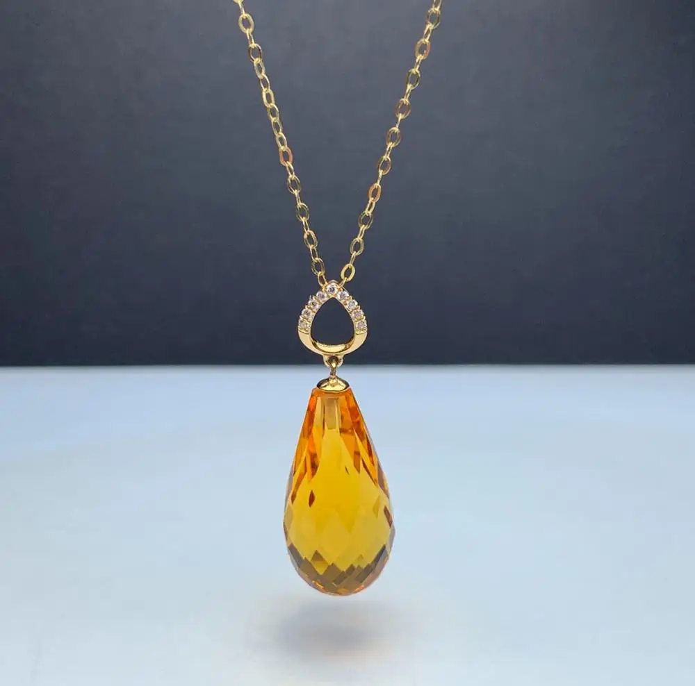 

Shilovem 18k подвески из желтого золота с цитрином Изящные ювелирные изделия для женщин для вечерние Новые Классические растения подарок Нет оже...