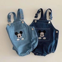 disney denim baby rompers new summer autumn baby clothes unisex cow boy mickey mouse outfit girls boys cartoon onesieropa bebe