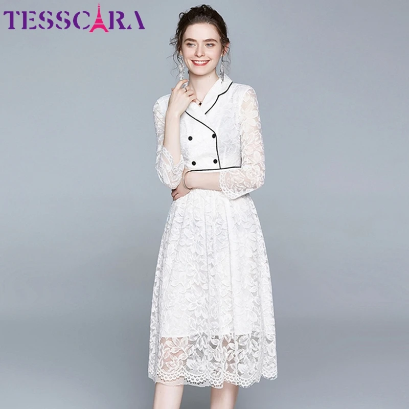 Женский элегантный белый блейзер TESSCARA кружевное платье праздничное офисное