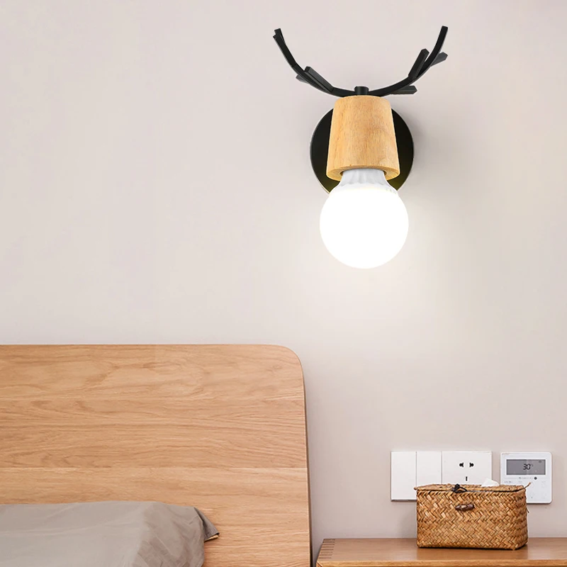 Креативный настенный светильник в скандинавском стиле Деревянный винтажный с