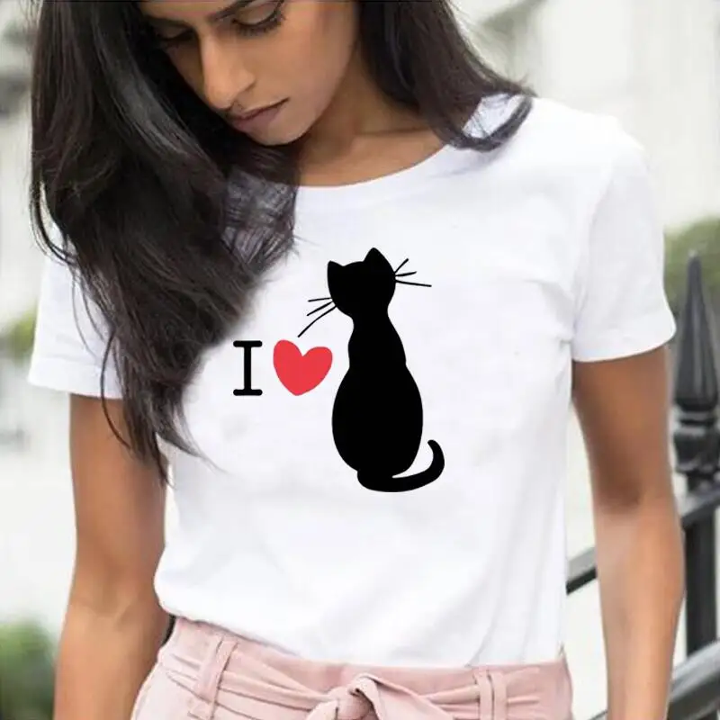 

Футболка женская с надписью «I Love Cat»