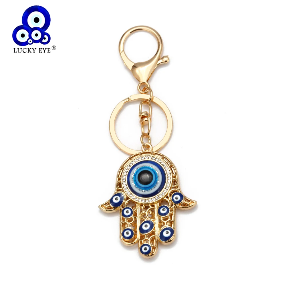 

Lucky Eye Fatima Hamsa Hand Turkish Evil Eye Keychain Car Keyring Alloy Gold Silver Color Key Chain Holder for Women Men EY4742