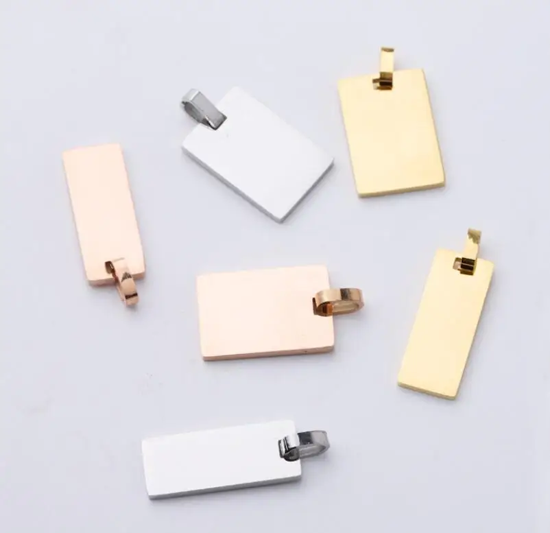 Модные 10 штук Прямоугольные пустые подвески с застежками, зеркальная полировка из нержавеющей стали для изготовления ожерелий, браслетов, брелоков.