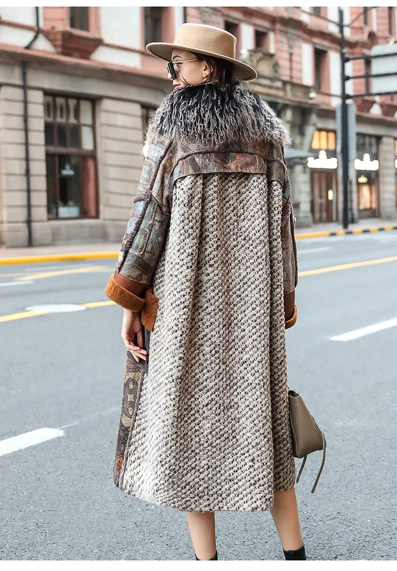 

2020 Winter new fashionable women's beach wool collar fur one women's coat mid-length coat