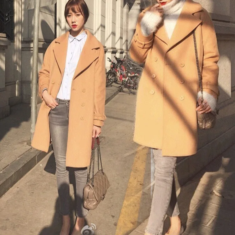 

Women Casual Fashion Wool Long Coat Slim Long Winter Jacket Solid Single Breasted Cashmere Coat