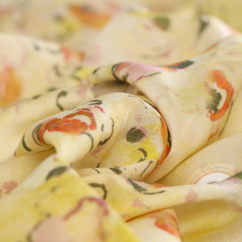 

142cm width Tencel ramie digital printed fabric ink light color bone feel breathable noble linen fabric