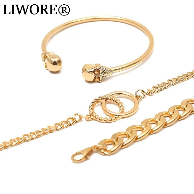 

Liwore Punk Gold Skull Bracelet Set For Women Men Hip Hop 3-Piece Bracelet Bangles 2021 New Jewelry