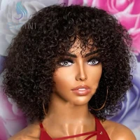 short curly bob human hair wigs with bangs highlights blonde glueless brazilian remy hair full machine made wig for black women