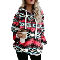 trendy pullover hoodie loose fit double sided velvet ethnic print women pullover sweatshirt fluffy hoodie fluffy hoodie