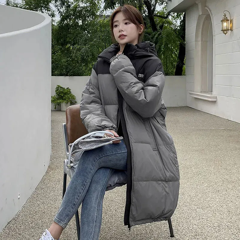 Long Winter Women Down Jacket Stand Collar Stitching Men Women The Same Warm Coat 2021 New Casual Large Size Loose Female Parkas