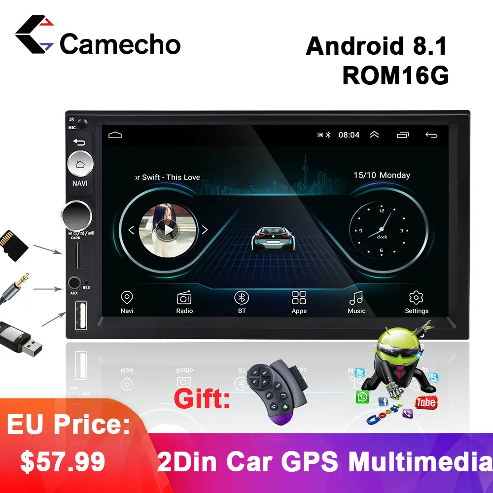 Автомагнитола Podofo 2Din Android 8 1 GPS мультимедийный видеоплеер Универсальная