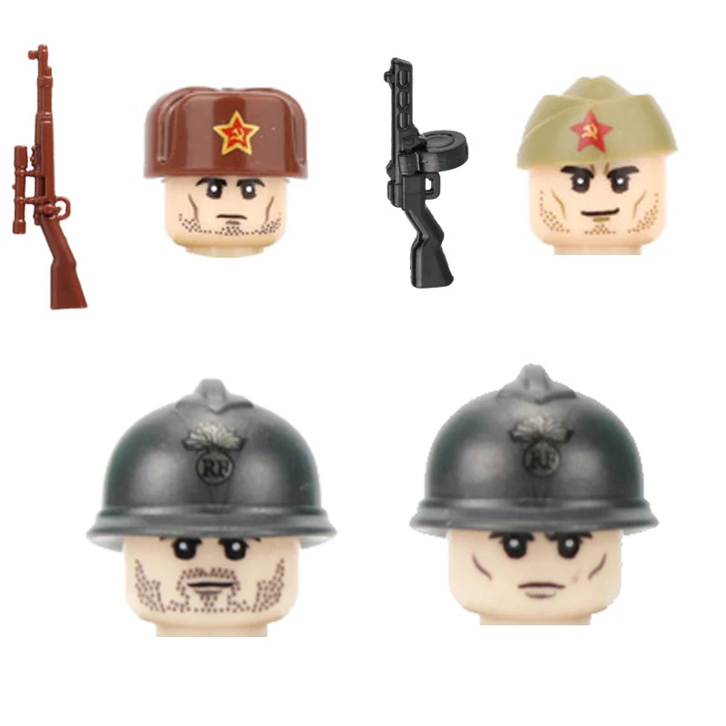 Military WW2 Soviet Union Army Soldiers Figures Building Blocks France Infantry Helmet Weapon Parts Mini Bricks Toy For Children 8pcs lot ww2 military infantry soldiers figures building blocks ww2 german army paratroopers weapons guns parts mini bricks toys