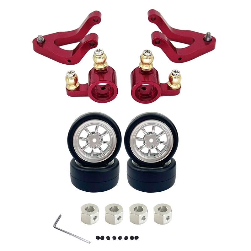 

2 комплекта радиоуправляемых запчастей для автомобиля: 1 комплект нижних поворотных рычагов для руля и 1 комплект колесных ободов и резиновы...