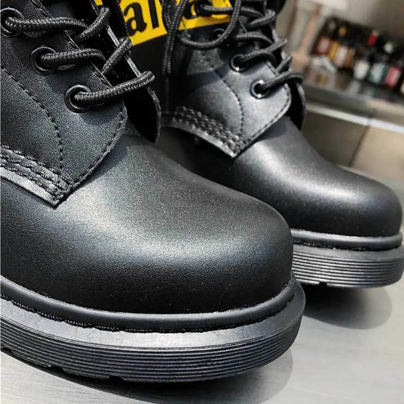 Женские черные мотоботы из натуральной кожи ботинки на платформе женская модная