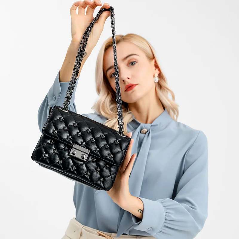 

Diamond Lattice Rivet Crossbody Bag for Women 2021 New Luxury Designer Brand Ladies High Quality Purses and Handbags Monogram Cc