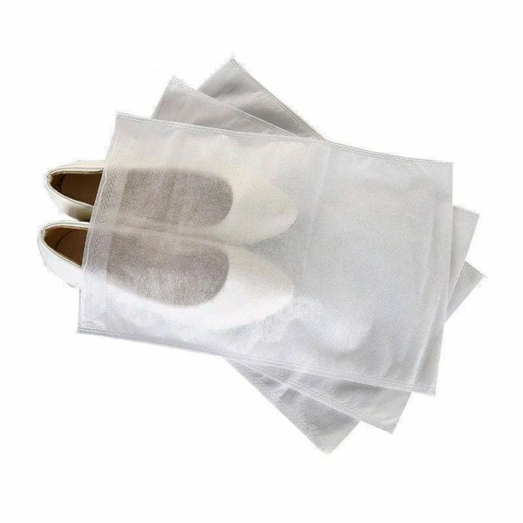

10Pcs/Set Portable Non-woven Dustproof Shoe Bag Drawstring Shoes Clear Storage Bags Travel Shoe Bags White