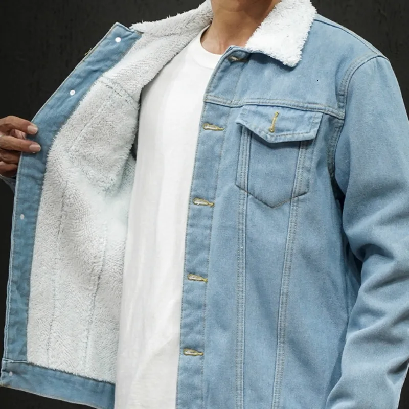 Plus Velvet Thick Denim Jacket Men's Slim Warm Fashion Casual Cotton Fur Collar Denim Jacket Man Streetwear Bomber Jacket Men