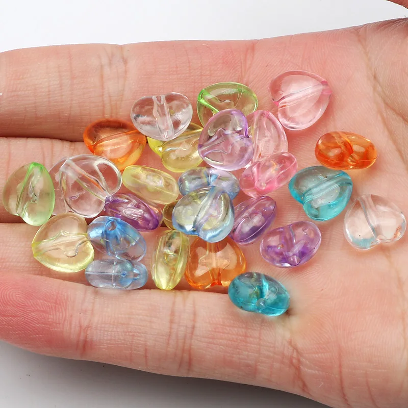 50/100/150/200pcs 11mm Transparent Charms Heart Shape Acrylic Beads Loose Spacer For Jewelry Making Diy Bracelet Necklace - купить по