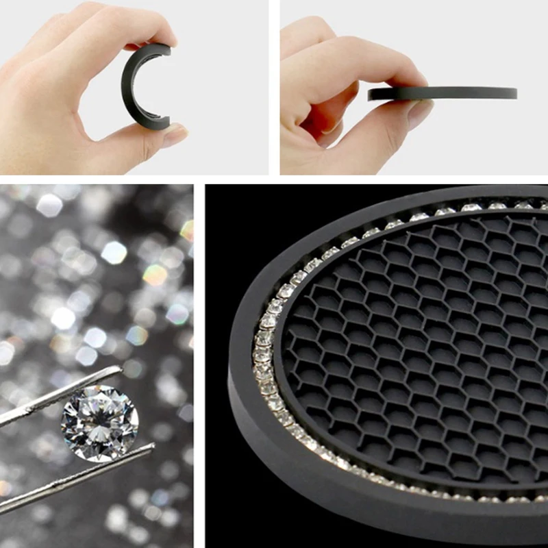 

4Pcs/set Car Cup Holder Coaster 2.75 Inch Bling Soft Rubber Pad Set Round Anti-Slip Auto Cup Holder Black Insert Drink Coaster