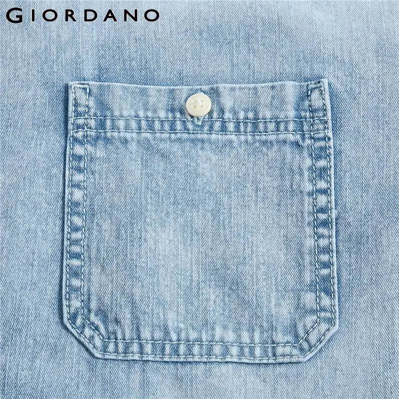 

Giordano Men Shirts Cotton Cargo Dropped Shoulder Denim Shirt Turn Down Collar Long Sleeves Casual Camisa Masculina 01040013