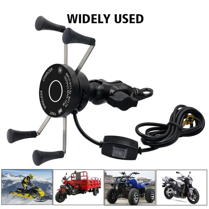 

12V Motorcycle Phone QC3.0 USB Qi Fast Charging Wireless Charger Bracket Holder