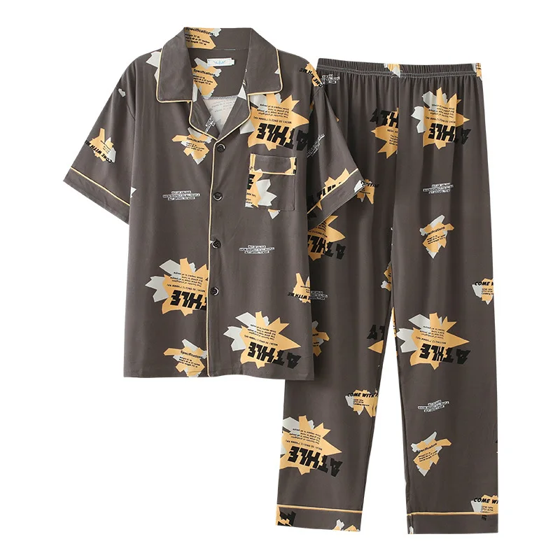 

New summer long-sleeved men's pajamas casual simple men's home service two-piece suit