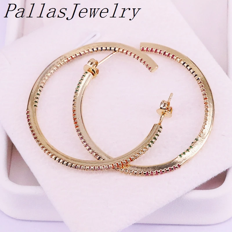 

5Pairs New Fashion Earrings Gold Filled Jewelry Pave Rainbow CZ Circle Studs Earrings For Women Girls